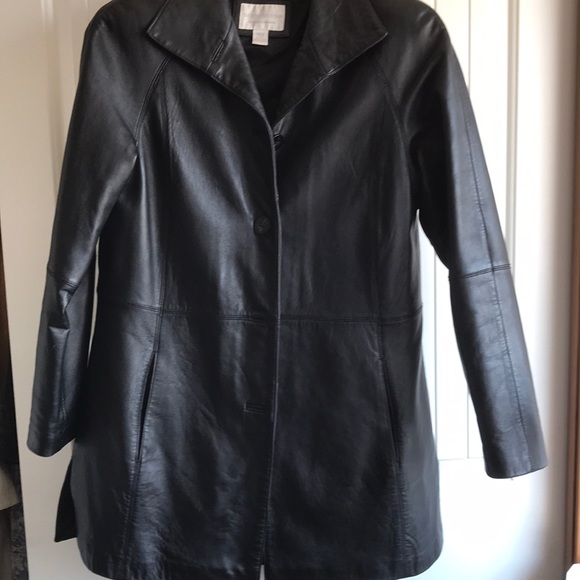 Black Lambskin Leather Trench Coat Size 